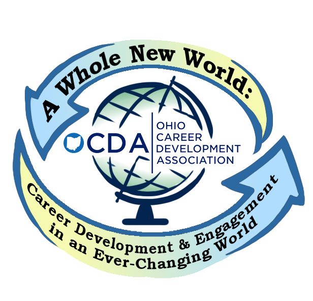 Globe icon with OCDA logo, around globe are the wrods 